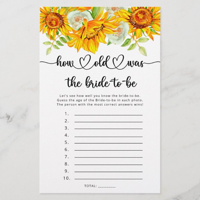 Zonnebloem hoe oud was het bruid-om-te-zijn spel (Voorkant)