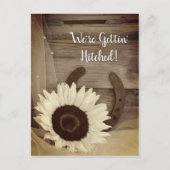 Zonnebloem Hoefijzer Western Opslaan Datum Sepia Aankondigingskaart (Voorkant)