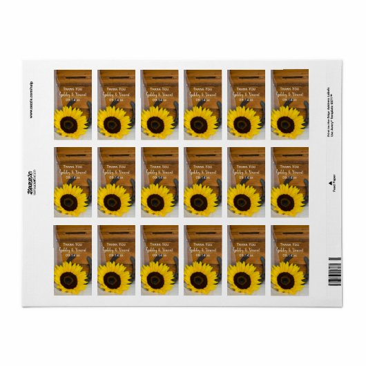 Zonnebloem Hoefijzer Westerne bruiloft Dank u Labe Etiket (Full Sheet)