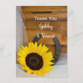 Zonnebloem Hoefijzer Westerne bruiloft Notitiekaartje (Voorkant)