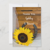 Zonnebloem Hoefijzer Westerne bruiloft Notitiekaartje (Voorkant)
