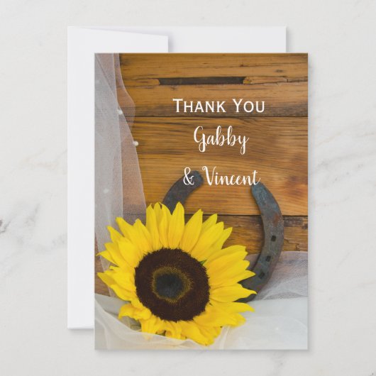 Zonnebloem Hoefijzer Westerne bruiloft Notitiekaartje (Voorkant)