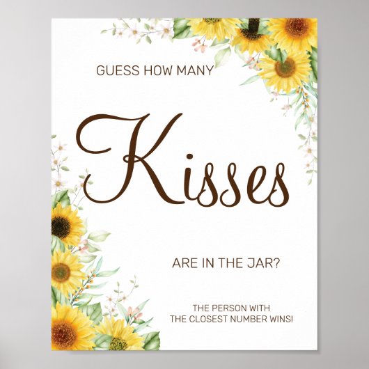 Zonnebloem Hoeveel kusjes Bruids douche spel bord Poster (Voorkant)