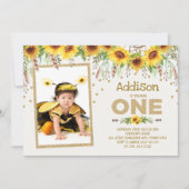 Zonnebloem hommel eerste 1e verjaardag uitnodiging (Voorkant)