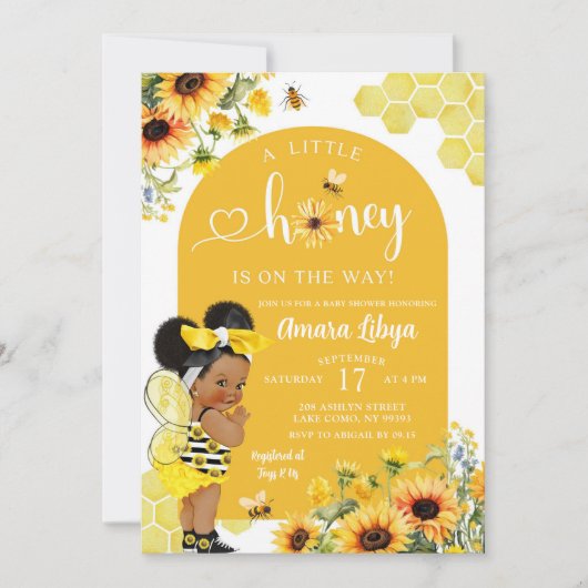 Zonnebloem Honey Bee Baby shower Kaart (Voorkant)