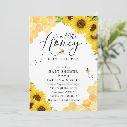 Zonnebloem Honey Bee Baby shower Kaart (Staand voorkant)