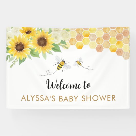 Zonnebloem Honey Bee Baby shower Spandoek (Horizontaal)