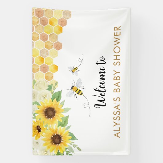 Zonnebloem Honey Bee Baby shower Spandoek (Verticaal)