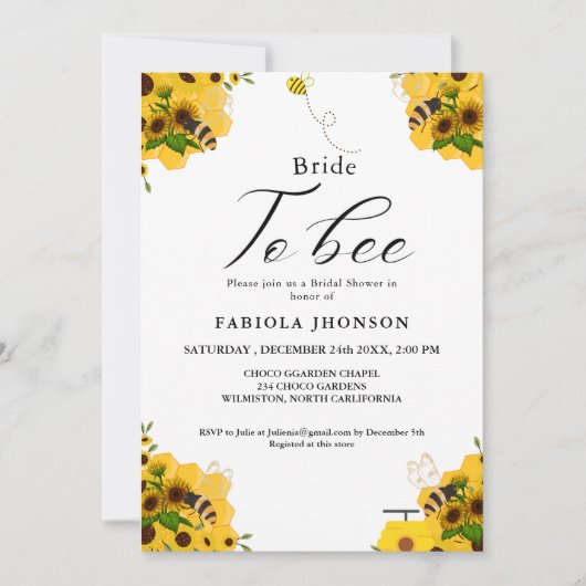 Zonnebloem Honey Bee Vrijgezellenfeest Kaart (Voorkant)