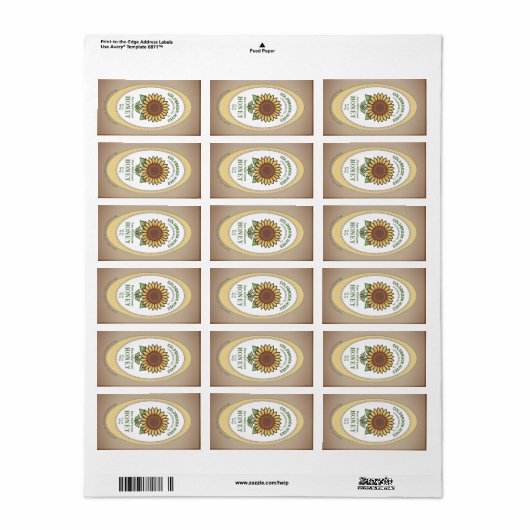 Zonnebloem Honey Label gestippeld op Oval Kraft Bo (Full Sheet)