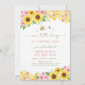 Zonnebloem Honing Bee Pink Floral Verjaardag Kaart (Voorkant)