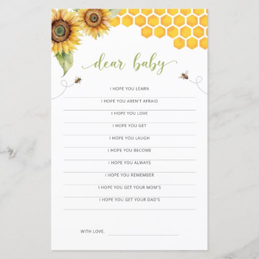 Zonnebloem Honing Bijen Baby shower Beste Baby Kaa (Voorkant)
