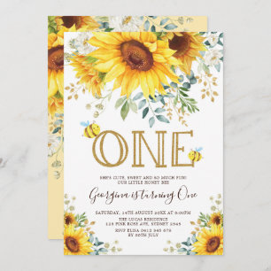 Zonnebloem honingbijen 1e verjaardag van de zomerb kaart