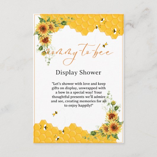 Zonnebloem Honingraat Mama-to-Bee Baby shower Informatiekaartje (Voorkant)