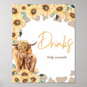 Zonnebloem Hoogland Koe Baby shower Drinken Poster (Voorkant)