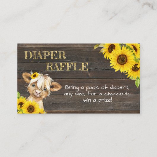 Zonnebloem Hoogland Koe Baby shower Luier Raffle Informatiekaartje (Voorkant)