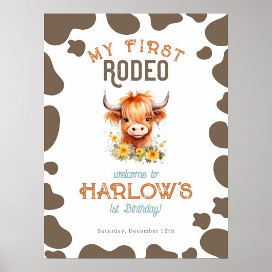 Zonnebloem Hoogland Koe Mijn eerste Rodeo 1e Verja Poster (Voorkant)
