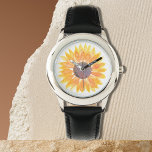 Zonnebloem Horloge<br><div class="desc">Dit botanische horloge is versierd met een gele waterverf zonnebloem. Originele Waterverf © Michele Davies.</div>