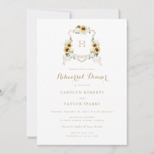 Zonnebloem Hortensia Wapen Probediner Bruiloft Kaart (Voorkant)