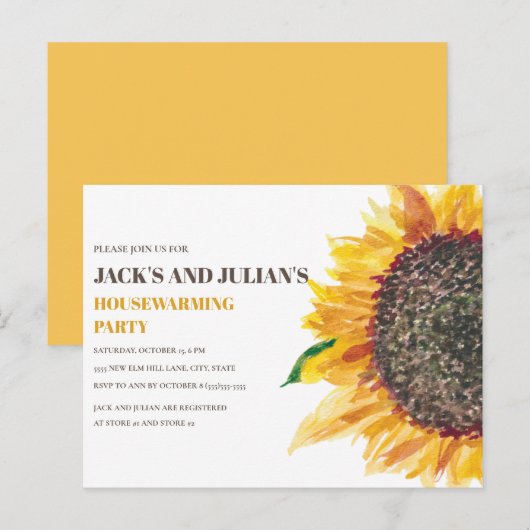 Zonnebloem Housewarming Party Yellow Brown White Briefkaart (Voorkant / Achterkant)
