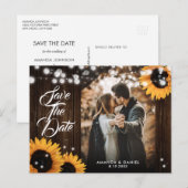 Zonnebloem Hout Band Foto bewaart datum Aankondigingskaart (Voorkant / Achterkant)