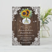 Zonnebloem Hout Bloemen Lace Wedding Kaart (Staand voorkant)