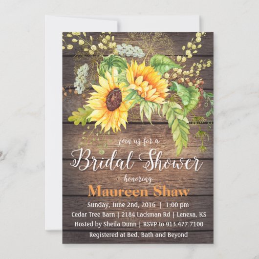 Zonnebloem Hout Bruids Douche Uitnodiging (Voorkant)