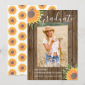 Zonnebloem Hout Foto Afstuderen Aankondiging (Voorkant / Achterkant)