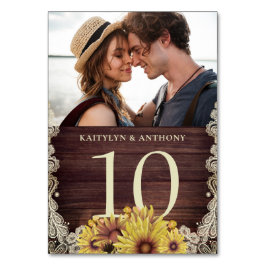 Zonnebloem Hout Ivoor Kant Foto Huwelijk Kaart