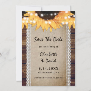 Zonnebloem Hout Jute Kant Trouwdag Save The Date