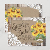 Zonnebloem Hout Kant Rustiek Land Save the Date Aankondigingskaart (Voorkant / Achterkant)