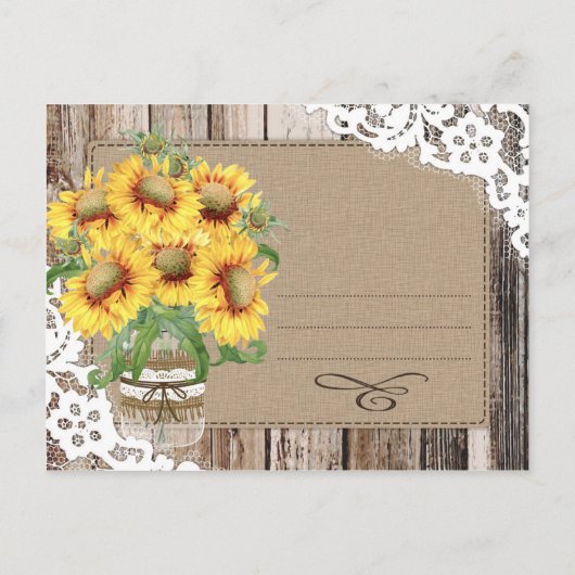 Zonnebloem Hout Kant Rustiek Land Save the Date Aankondigingskaart (Achterkant)