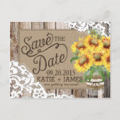 Zonnebloem Hout Kant Rustiek Land Save the Date Aankondigingskaart (Voorkant)