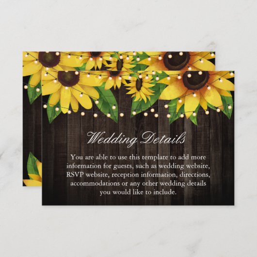Zonnebloem Hout-lights Wedding-accommodatie Informatiekaartje (Voorkant / Achterkant)