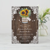 Zonnebloem Hout Mason Jar Floral Lace Wedding Kaart (Staand voorkant)