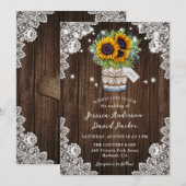 Zonnebloem Hout Mason Jar Floral Lace Wedding Kaart (Voorkant / Achterkant)