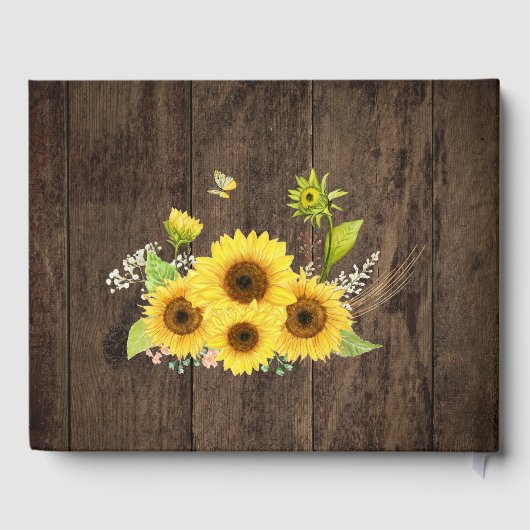 Zonnebloem Hout Rustiek Land Bloem Schuur Huwelijk Gastenboek (Achterkant)