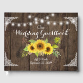 Zonnebloem Hout Rustiek Land Bloem Schuur Huwelijk Gastenboek (Voorkant)