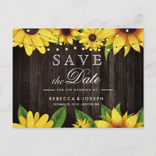 Zonnebloem Hout Ruwlicht Bind sparen de Datum Uitnodiging Briefkaart (Voorkant)