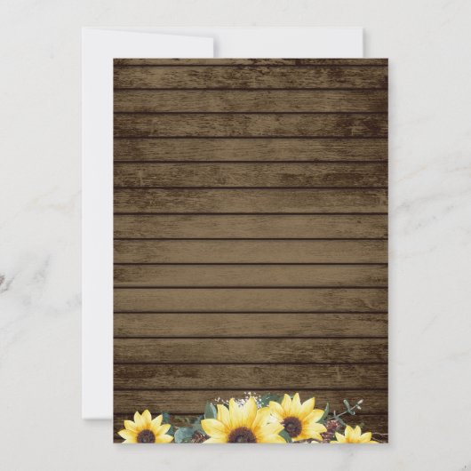 Zonnebloem Hout Slice Rustieke String Lights Bruil Kaart (Achterkant)