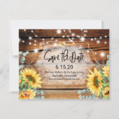 Zonnebloem Hout Wedding Save the Date Uitnodiging (Voorkant)