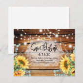 Zonnebloem Hout Wedding Save the Date Uitnodiging (Voorkant / Achterkant)
