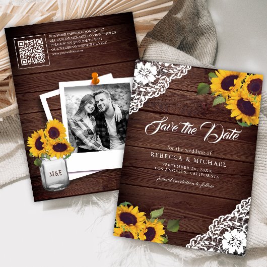 Zonnebloem Houten Foto QR Code Trouwen Save The Date