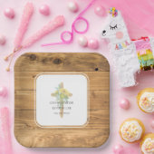 Zonnebloem houten kruis bruiloft papieren bordje (Feest)