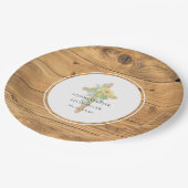 Zonnebloem houten kruis ronde bruiloft papieren bordje (Gekanteld)