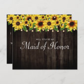 Zonnebloem Houten Snaar Trouwgetuige Voorstel Uitnodiging Briefkaart (Voorkant / Achterkant)