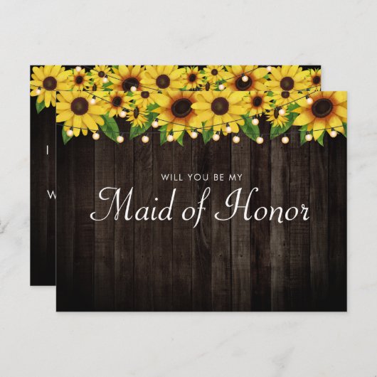 Zonnebloem Houten Snaar Trouwgetuige Voorstel Uitnodiging Briefkaart (Voorkant / Achterkant)