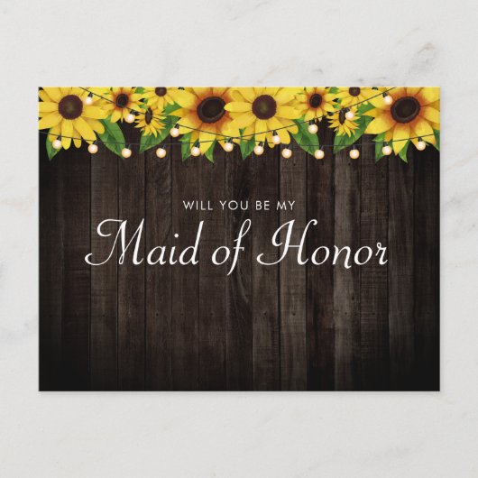 Zonnebloem Houten Snaar Trouwgetuige Voorstel Uitnodiging Briefkaart (Voorkant)