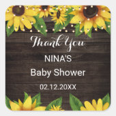 Zonnebloem houten string dank u klassieke ronde vierkante sticker (Voorkant)