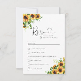 Zonnebloem-huwelijk met maaltijdkeuze RSVP Kaartje